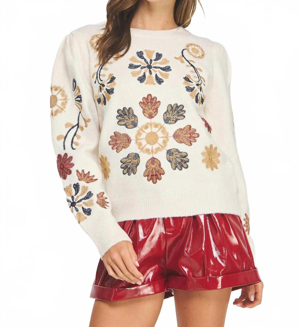 NEW STRUT & BOLT floral embroidered sweater in cream